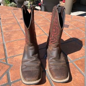 Ariat Genuine leather, brown with burgundy stitching, quickdraw western boots